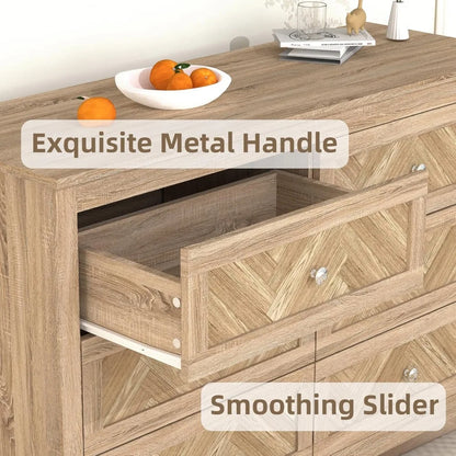 3 Pieces Bedroom Set with 6 Drawer Dresser and 2 Drawer Nightstands, Wooden - Ohberri