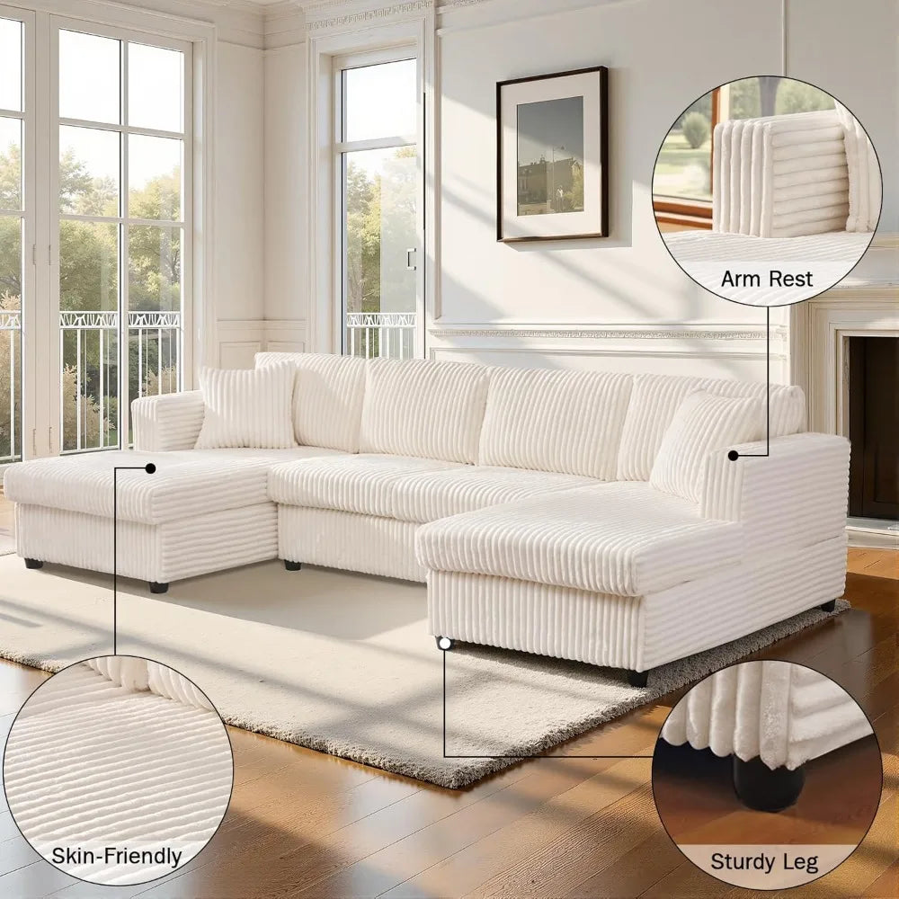U-Shaped Modular Sectional Sofa with 2 L-Shape Chaises, Cloud Couch Includes 2 Pillows (Cream) Ohberri