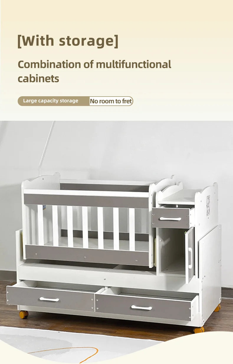 Wooden Baby Crib with Removable Drawers - Ohberri
