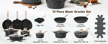 Pots and Pans Set, Nonstick Cookware Sets Black Granite Induction Ohberri