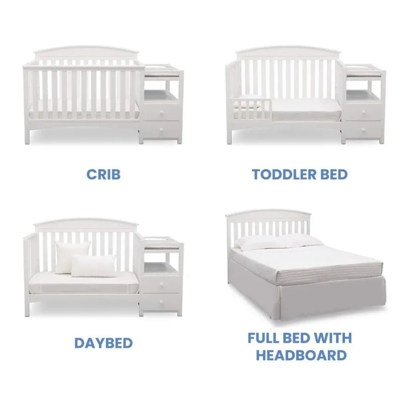 Convertible Crib & Changer Combo  White, 3-in-1 Baby Nursery Set for Newborns to Toddlers - Ohberri