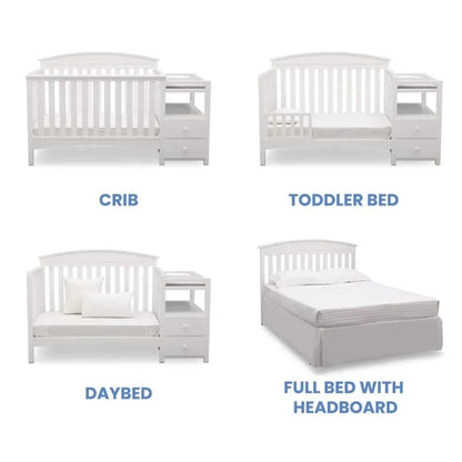 Convertible Crib & Changer Combo  White, 3-in-1 Baby Nursery Set for Newborns to Toddlers - Ohberri