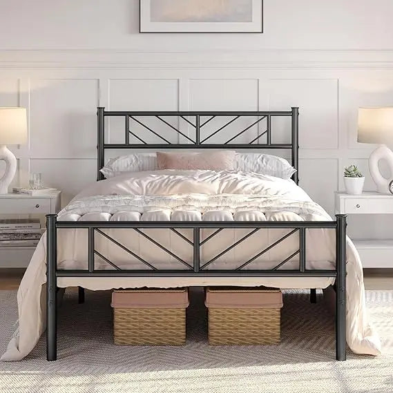 Twin Size Platform Bed Frame with Arrow Design Headboard, 13 Inches Metal Ohberri