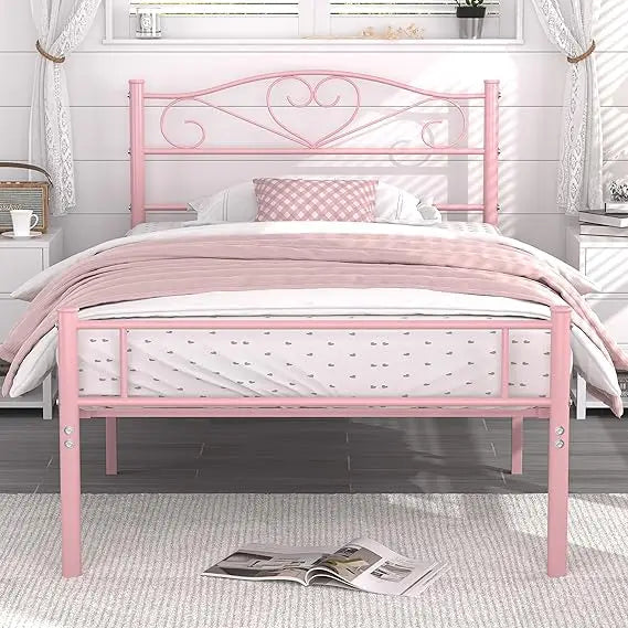 14 Inch Twin Size Metal Bed Frame with Headboard and Footboard, Durable Steel Slat Mattress Support Ohberri