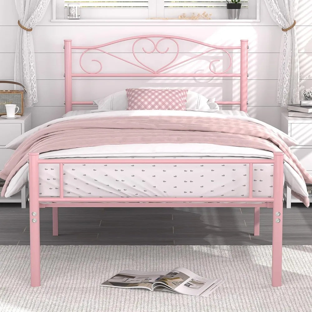 14 Inch Twin Size Metal Bed Frame with Headboard and Footboard, Durable Steel Slat Mattress Support Ohberri