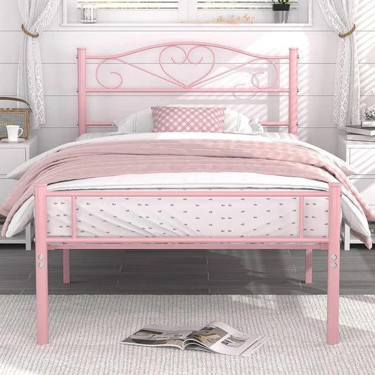 14 Inch Twin Size Metal Bed Frame with Headboard and Footboard, Durable Steel Slat Mattress Support Ohberri