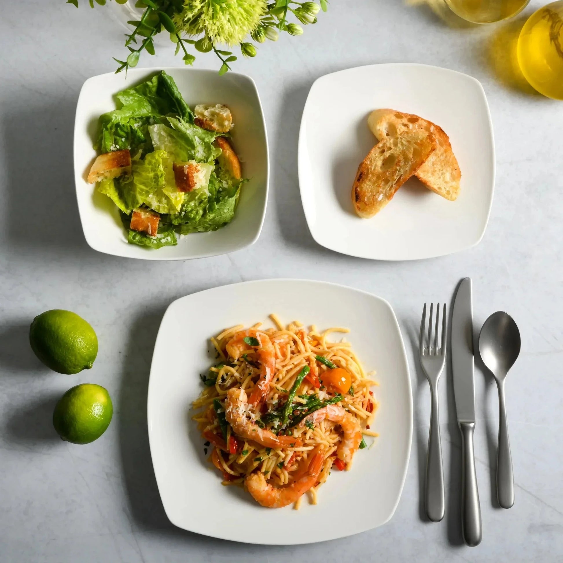 12-Piece White Square Dinnerware Set, Modern Stoneware Plates Bowls Ohberri