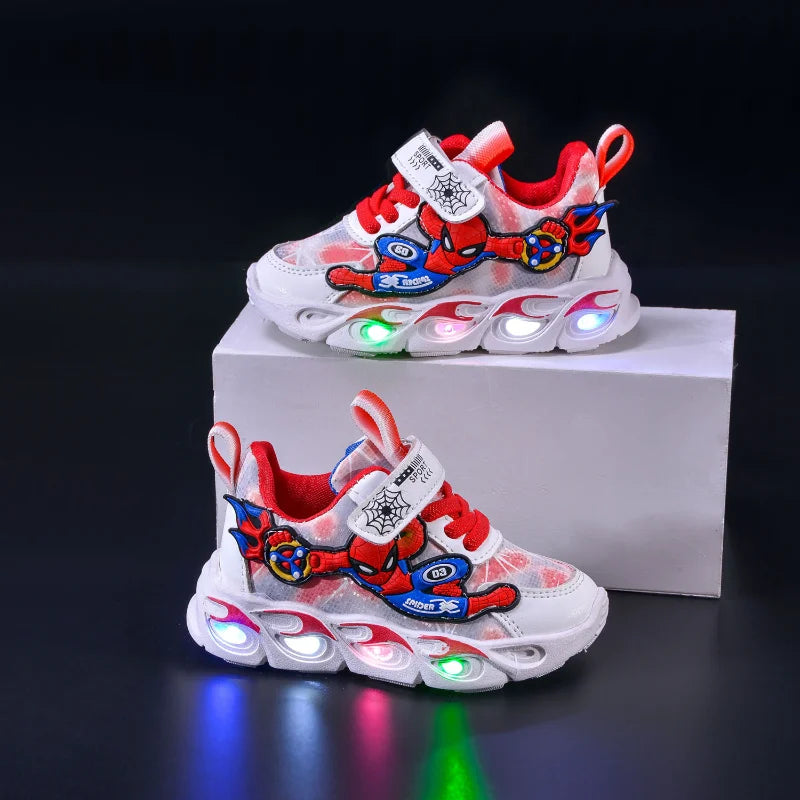 Disney Fashion Spiderman Baby Boys Sneakers Spring/autumn Children's Shoes Lighted Sneaker Trendy Kids Boy Sports Casual Shoes Ohberri