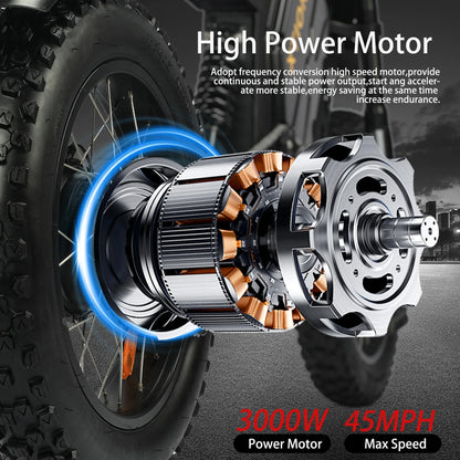 Electric Mountain Bike for Adults, 3000W E-bike , 45 MPH & 60 Miles Range Ohberri