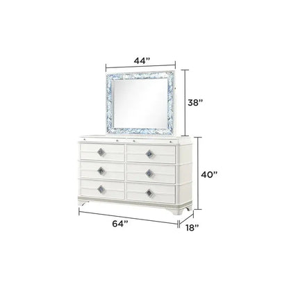 Modern Style 4 Piece Queen Upholstered Bedroom Set with Wood and Crystal Accents in White - Ohberri