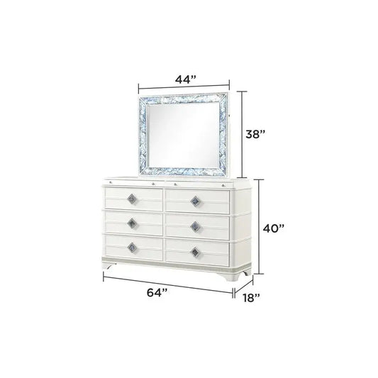 Modern Style 4 Piece Queen Upholstered Bedroom Set with Wood and Crystal Accents in White - Ohberri