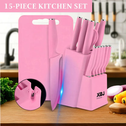 15-piece kitchen stainless steel knife set with knife holder Ohberri