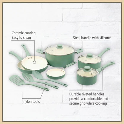 Ceramic aluminum 12-piece non-stick cookware set Ohberri