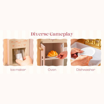 Kitchen Play set with Realistic Sound Pretend Play Gift for Boys Girls Pink - Ohberri