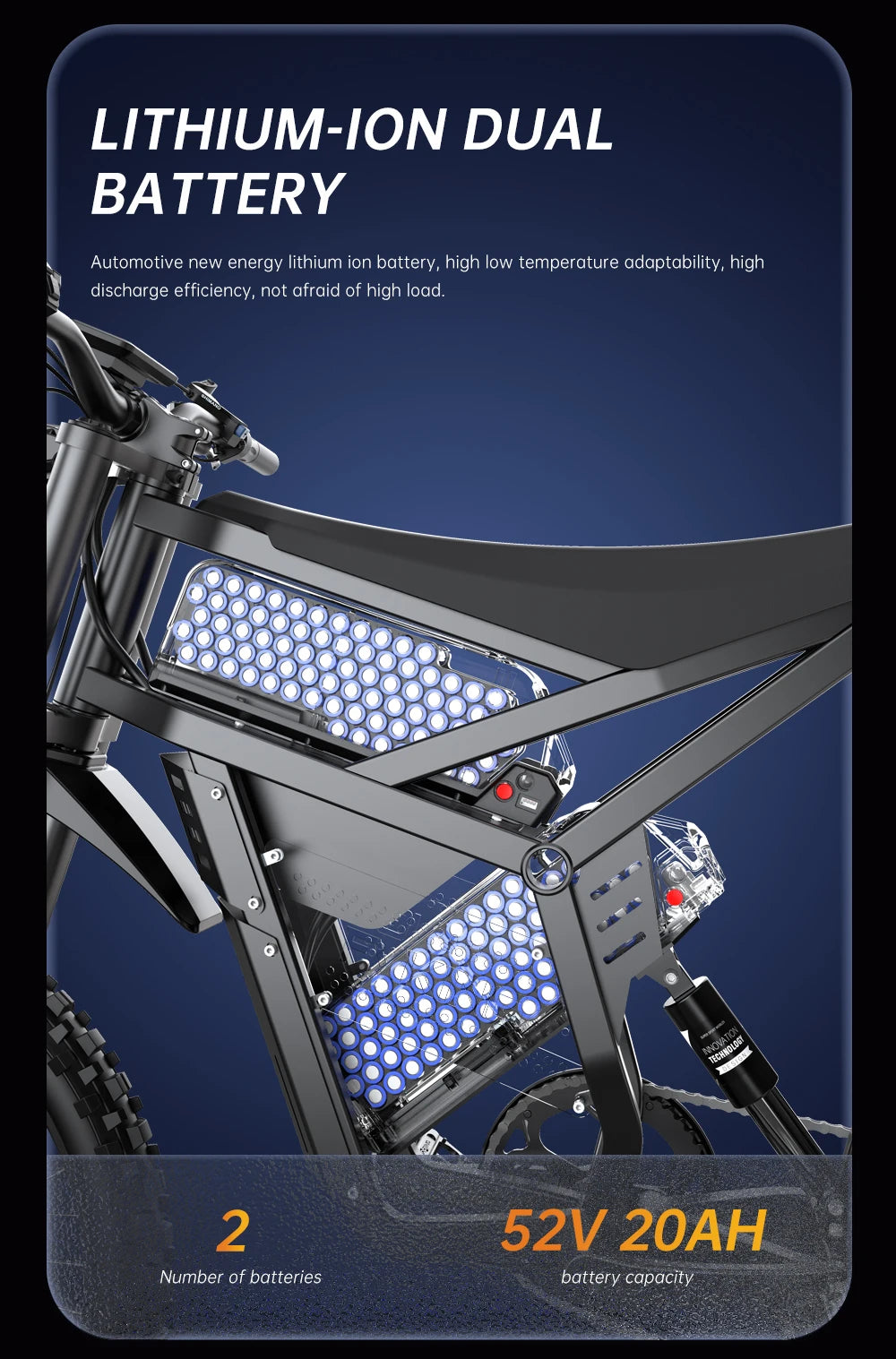 Dual Battery, Peak 2900W 52V, Dual 20Ah, 25inchTires,off-road Mountain E-Bike - Ohberri