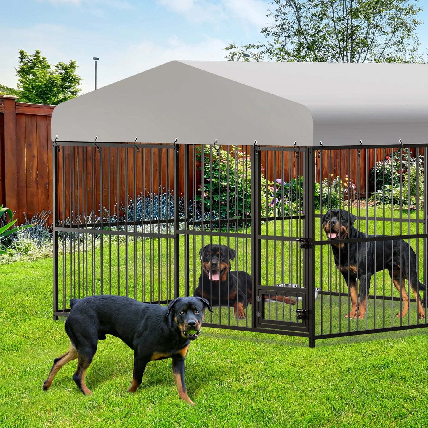 Large Dog Kennel Outside Heavy-Duty Outdoor with Roof, Double Lock, Enclosures with UV-Resistant Ohberri
