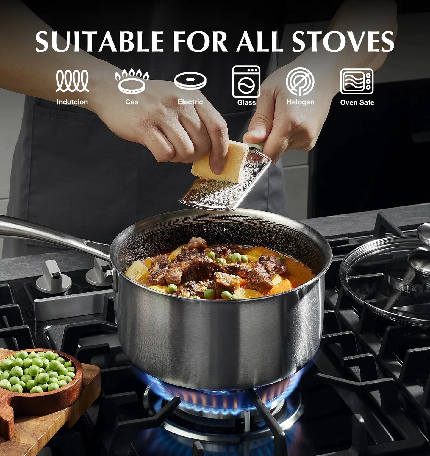 Hybrid Nonstick Stainless Steel Saucepan Set, 1QT & 2QT Set Ohberri