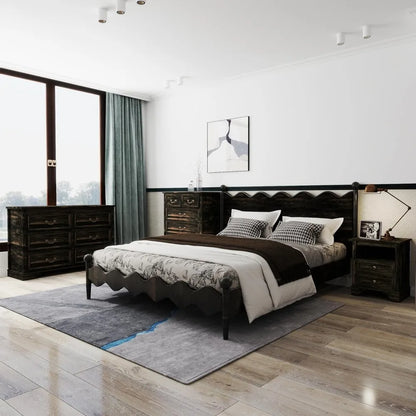 Farmhouse 3 Pieces Bedroom Furniture Set, Rustic Wood 6 Drawer Dresser and Nightstands - Ohberri