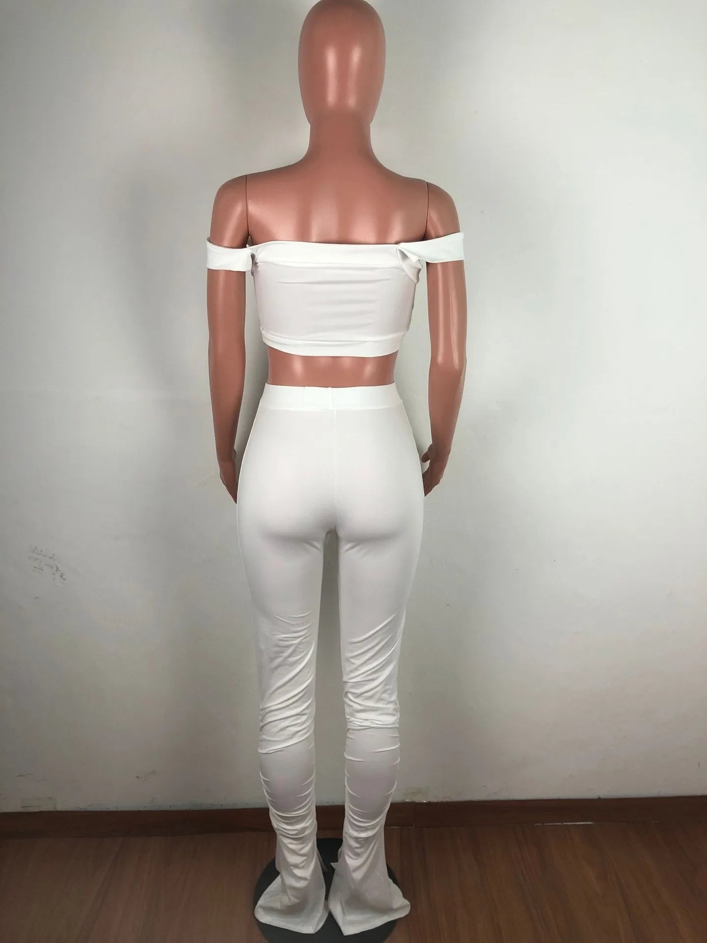 2 Piece Set Skinny Elastic Strapless Tops and Fold Slit Thin Pants Ohberri