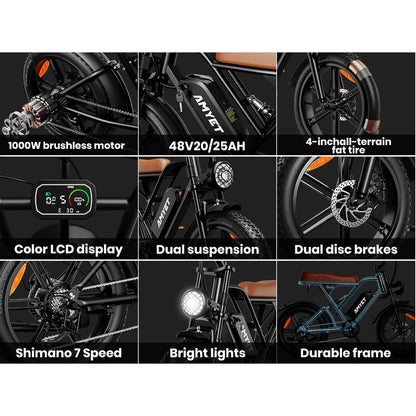 Electric Bike 1000W Motor 48V 20AH 20“ Tire - Ohberri