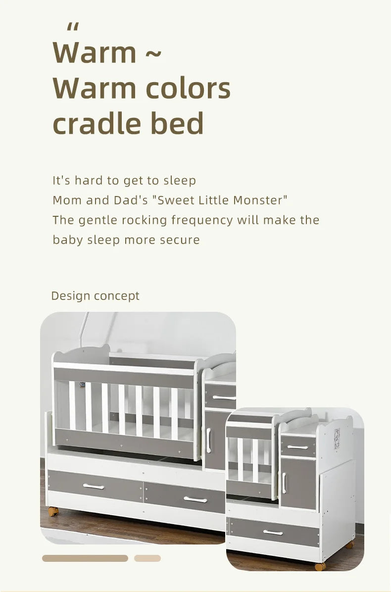 Wooden Baby Crib with Removable Drawers - Ohberri