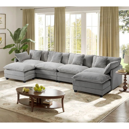 U-Shaped Sectional Sofa – 3-Seater Modern Deep Seat - Ohberri