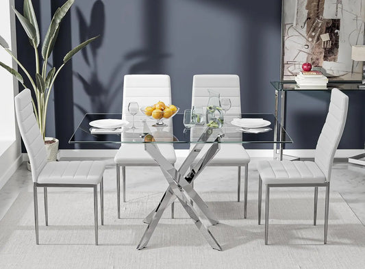 5 Piece Dining Table Set,Tempered Glass Dining Table Set for 4 Kitchen Table Set with 4 Upholstered Chairs for Dining Room - Ohberri