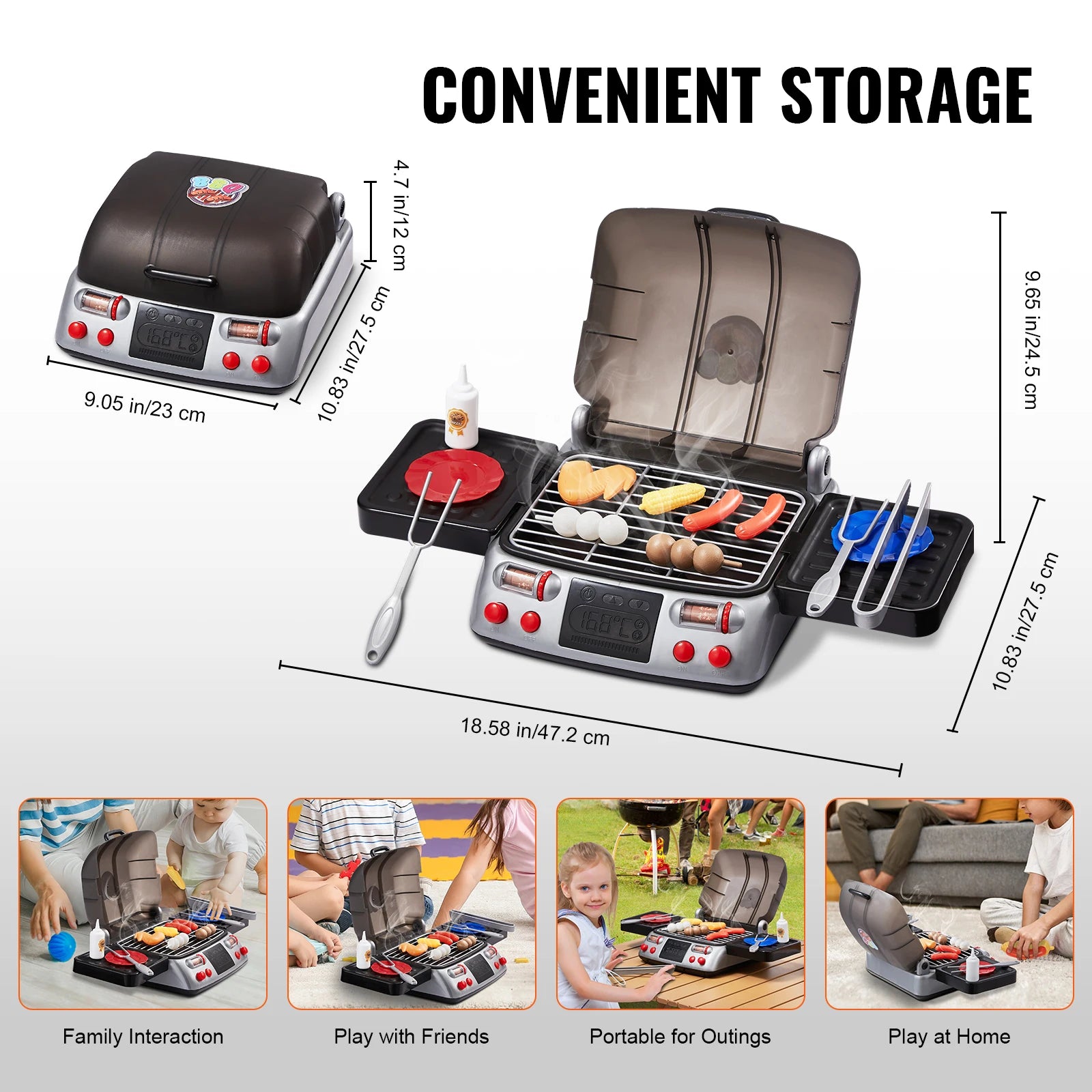 Kids BBQ Grill Toy Set with Pretend Smoke Sound Kitchen - Ohberri