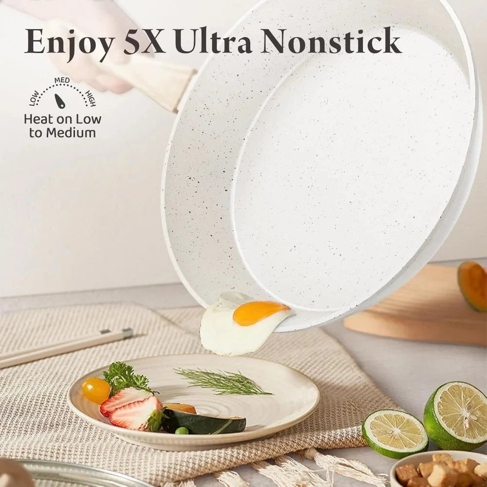 24 Pcs Pots and Pans Set, Non Stick Ceramic Cookware Set with 3 Stockpots, Healthy Non-Toxic, Large Capacity Ohberri