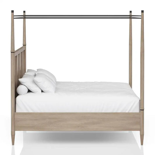 Queen Canopy Bed Set with 2-Drawer Nightstand, Modern Dresser with Poster Mirror, and Storage Chest - Ohberri