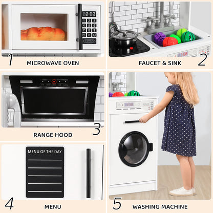 Wooden Kitchen Pretend Play Set with Simulated Light and Sound Effects, Food,Cookware - Ohberri