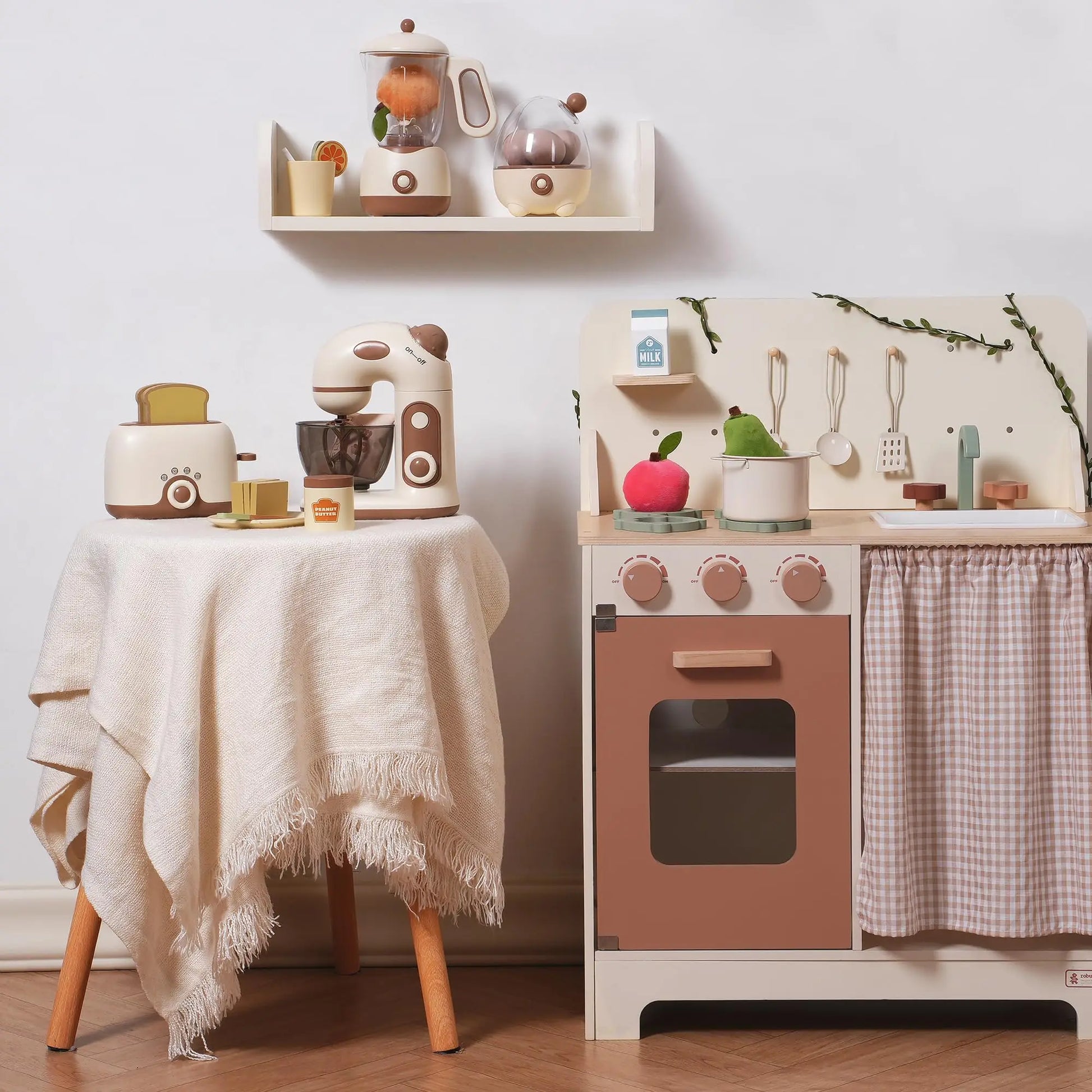 Wooden Toy Kitchen Set Play Kitchen Blender with Realistic Sounds - Ohberri