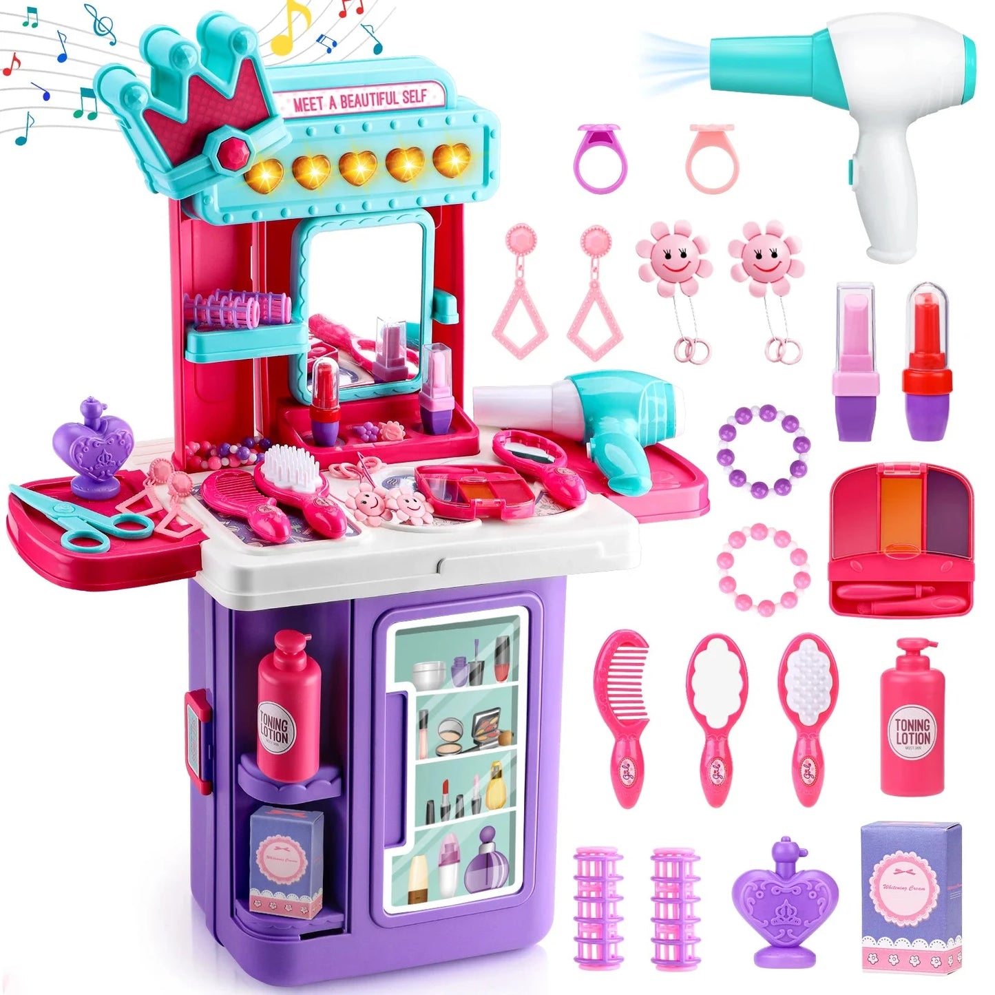 Children's 3-in-1 transformable travel suitcase for boys and girls, makeup tools, playhouse toys Ohberri