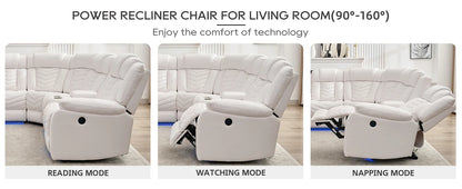 Electric Power Recliner Sectional Sofa With Bass Speakers & LED Lights – Faux Leather L-Shaped Sectional - Ohberri