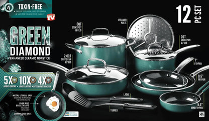 Blue Diamond 12-Piece Toxin-Free Ceramic Nonstick Pots and Pans Cookware Set Ohberri