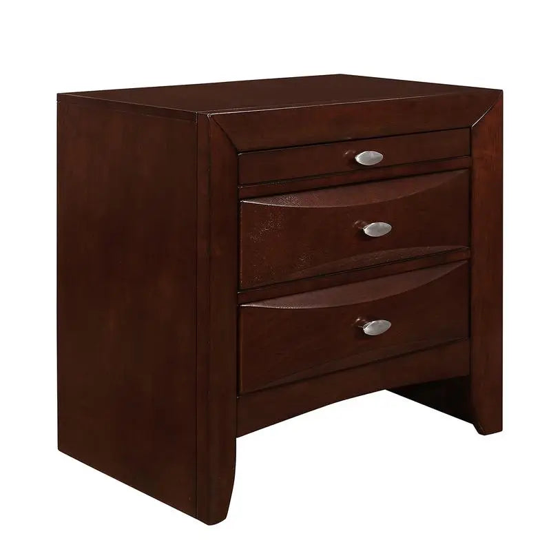 5PC Queen Size Bedroom Set - Lucille Style Merlot Finish with Bed, Dresser, Nightstand & Mirror - Ohberri