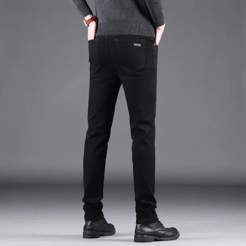 Pure Black Slim Jeans Elastic Straight Pants Ohberri