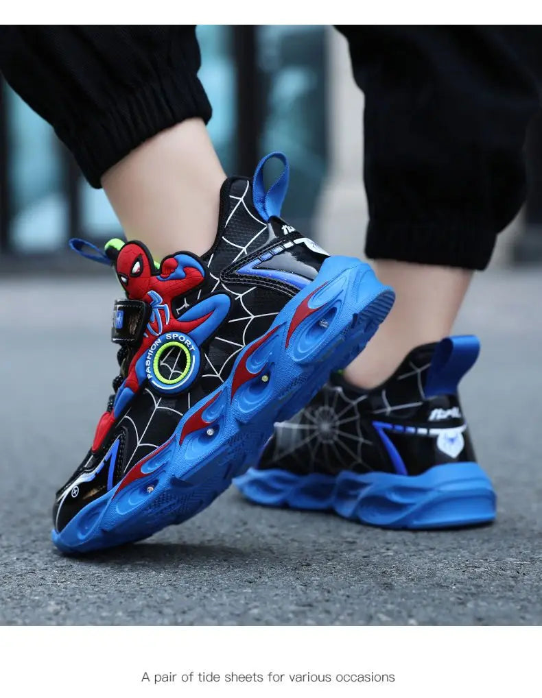 Disney Boys Shoes LED Lights Cartoon Autumn Children's Sports Shoes Leather Non-slip Children's Running Shoes Sneaker Size 25-35 Ohberri