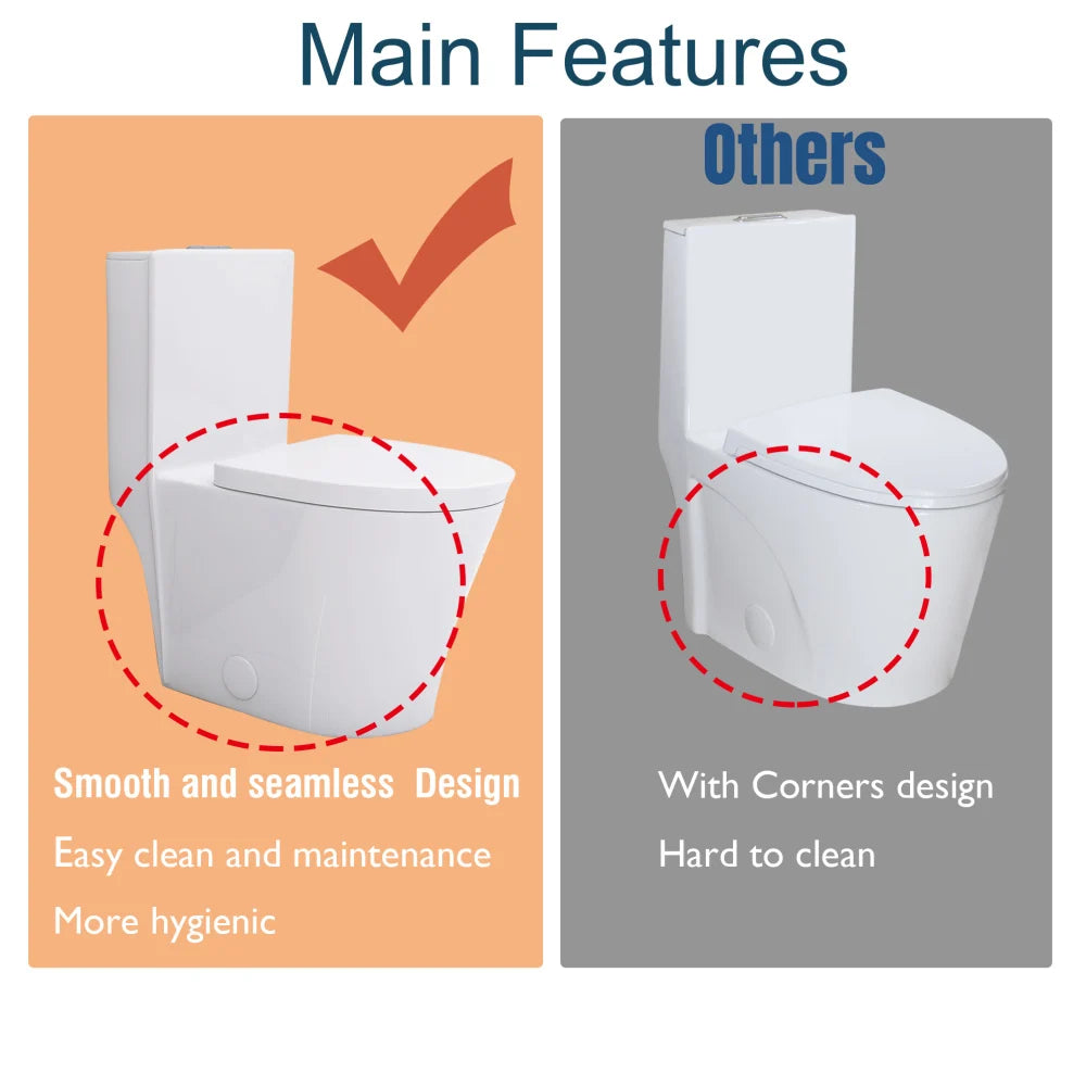 Matte Black Elongated One Piece Toilet Dual Flush 1.1/1.6 GPF Water Saving Map 1000g,Matte Black Ohberri