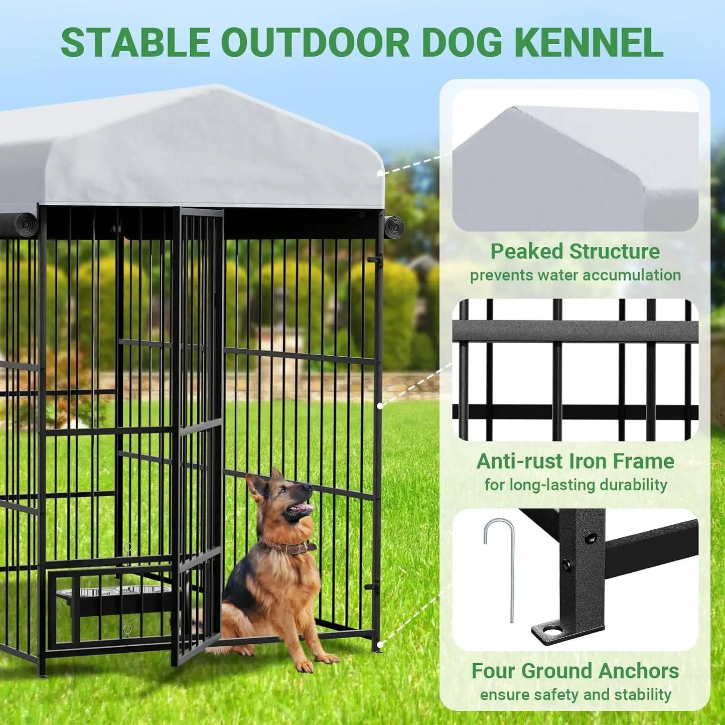 Large Dog Kennel Outside Heavy-Duty Outdoor with Roof, Double Lock, Enclosures with UV-Resistant Ohberri