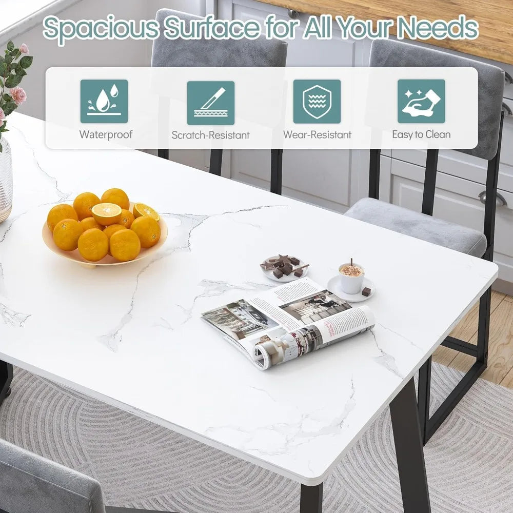 5-Piece Faux Marble Dining Set | 47.24" Table with 4 Velvet Chairs, Modern Minimalist for Small Spaces Ohberri