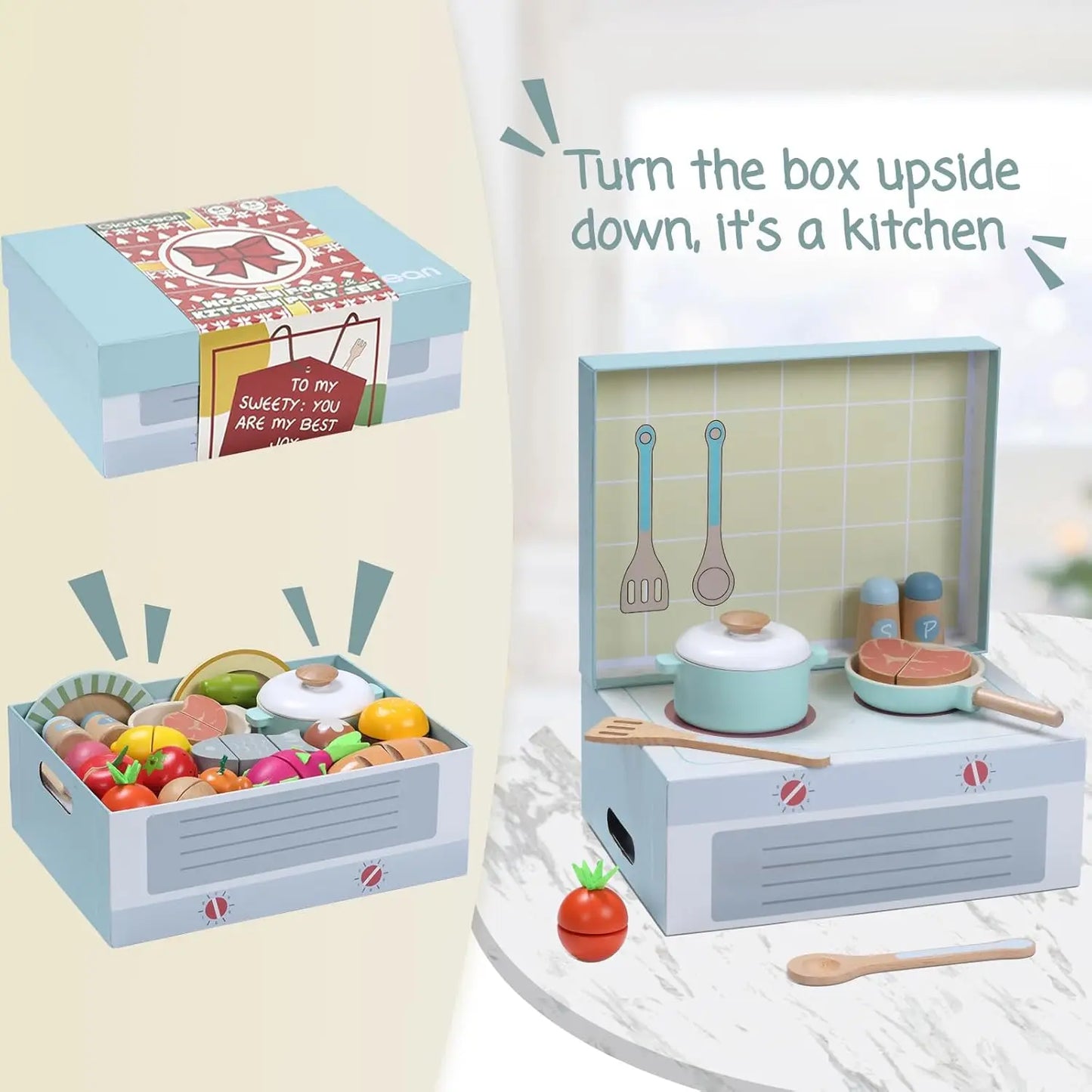 78PCS Pretend Play Cooking , Vegetables, Fruits & Cutting & Play Dishes - Ohberri