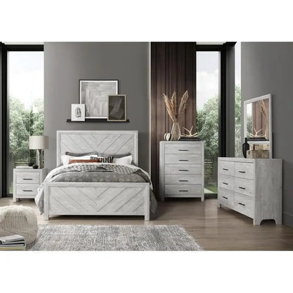 Modern Twin 5PC Storage Bedroom Set - Natural Wood Finish, Elegant Design - Ohberri