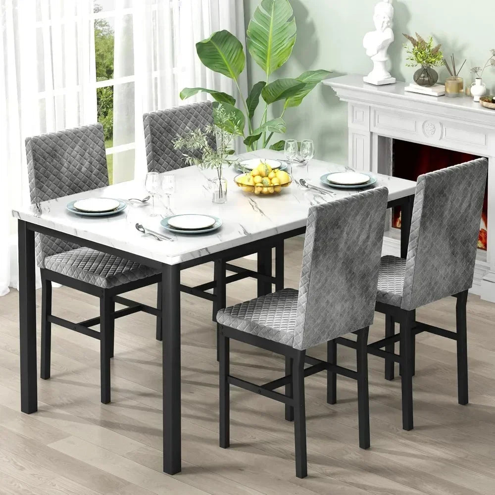Dining Table Set for 4 ,Upholstered Velvet Chairs Ohberri