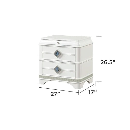 Modern Style 5 Pc King Upholstered Bedroom Set Made with Wood and Crystal Accents in White - Ohberri