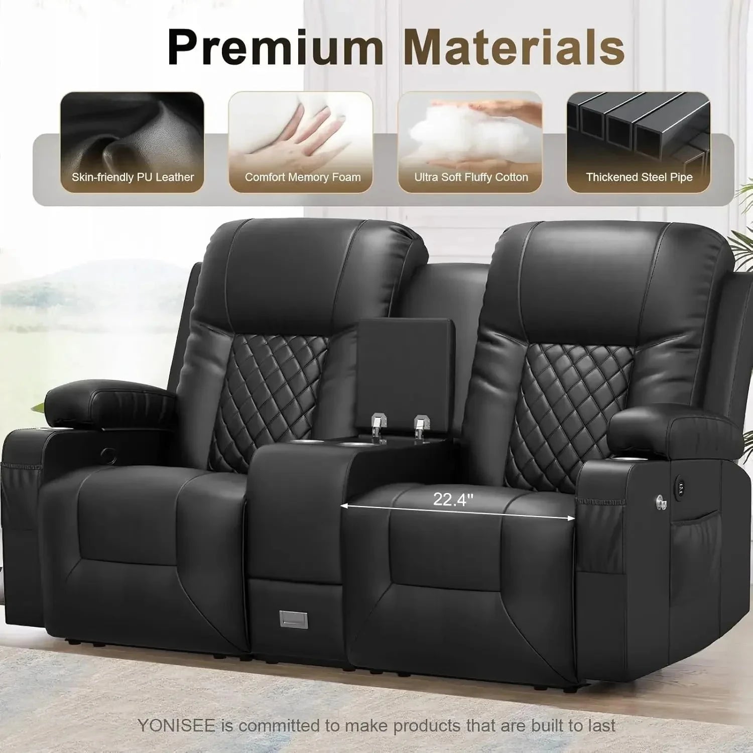 Loveseat Recliner with Storage Console & USB Ports, 2 Cell Phone Holders Ohberri