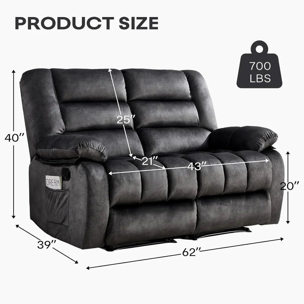 Modern Reclining Sofa with Overstuffed Arms-Grey - Ohberri
