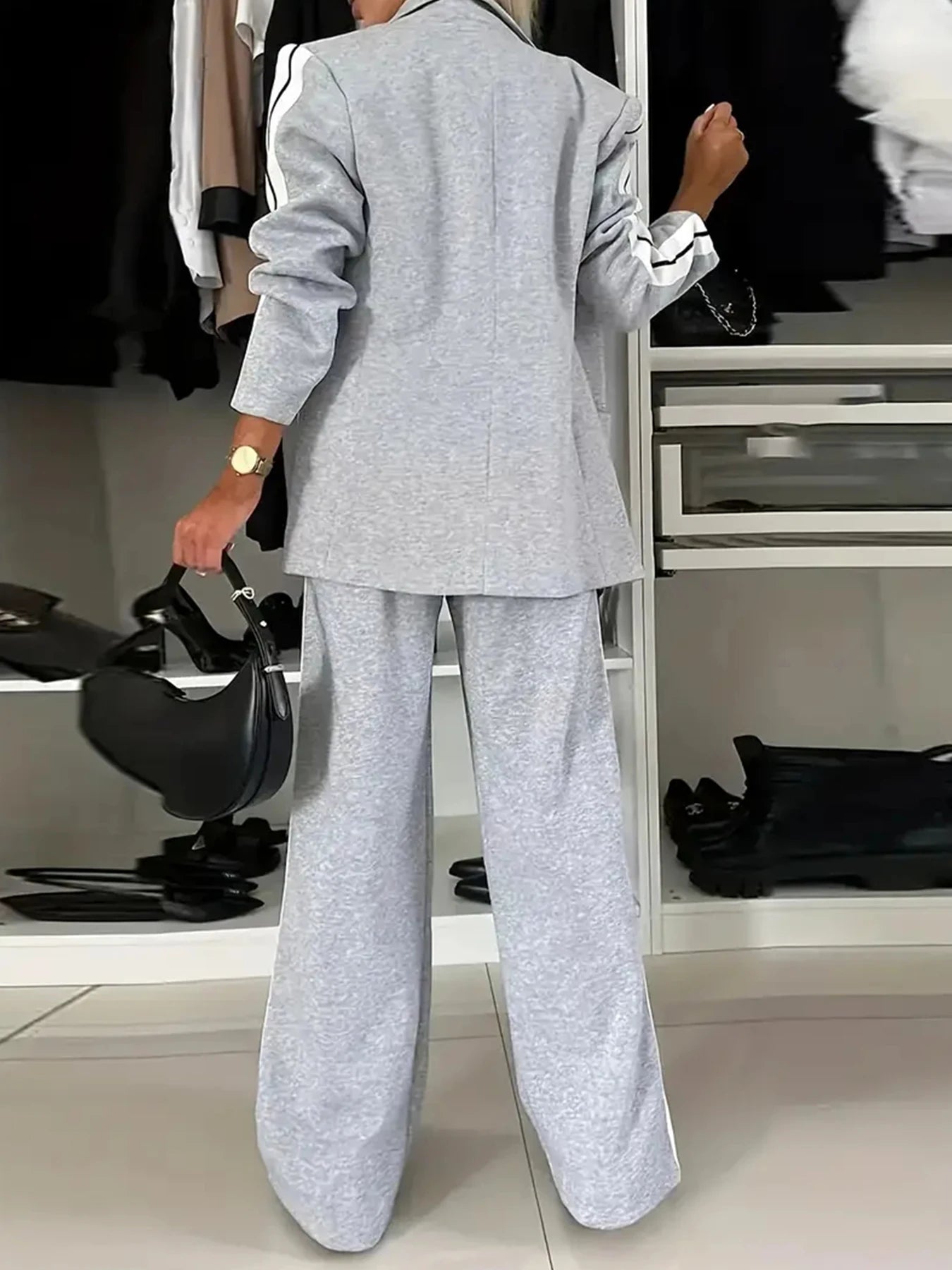 Women's Elegant Side-Striped Two-Piece Suit Set Ohberri