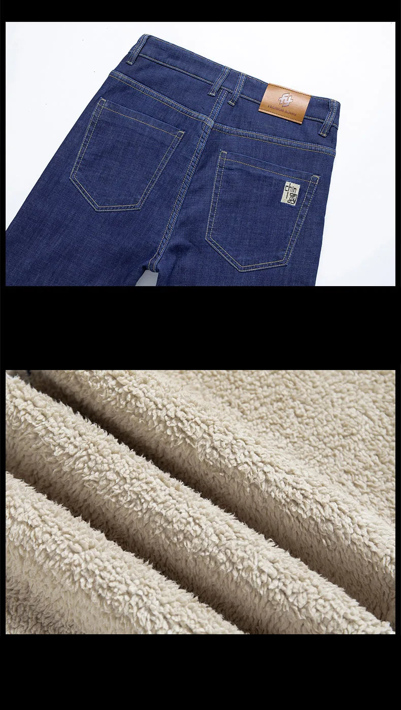 Winter Lamb Fluff Denim Straight Pants Ohberri