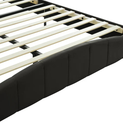 3 Pieces Bedroom Set with Queen Size PU Leather Upholstered Platform Bed and Elegant PU Nightstand with 2 Drawers , Black - Ohberri